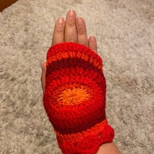 Handmade Red Crotcheted Fingerless Mittens